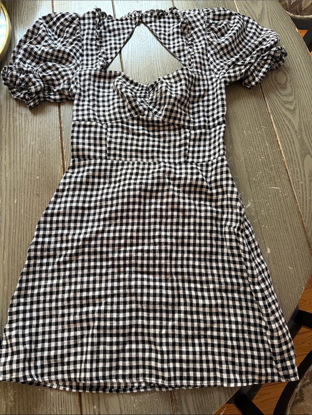 Reformation Black & White Gingham Puff-Sleeve Mini Dress